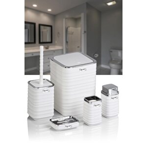 Okyanus Home Luna Beyaz Kromlu Kare 5'li Banyo Seti