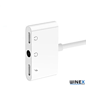 8pin 3in1 Lightning To 3.5mm Aux + Lightnin Ses + Lightning Şarj Dönüştürücü Adaptörü Beyaz