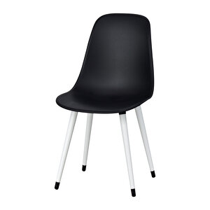 Vilinze Eames Beyaz Ahşap Ayak Plastik Siyah Sandalye