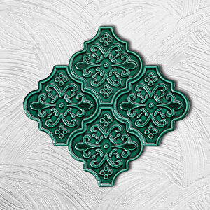 Kütahya Çini Yapı Tasarım 12.4x12 Ottoman Serisi Yeşil Şekilli Karo