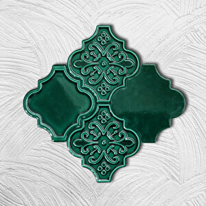 Kütahya Çini Yapı Tasarım 12.4x12 Ottoman Serisi Yeşil Şekilli Karo