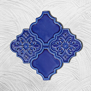 Kütahya Çini Yapı Tasarım 12.4x12 Ottoman Serisi Kobalt Rölyef Şekilli Karo