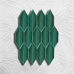 Kütahya Çini Yapı Tasarım 5x15 Feather Serisi Yeşil  Şekilli Karo