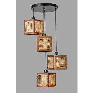 Kumsal 4 Lü Tepsi̇li̇ Cevi̇z Rattan Avi̇ze