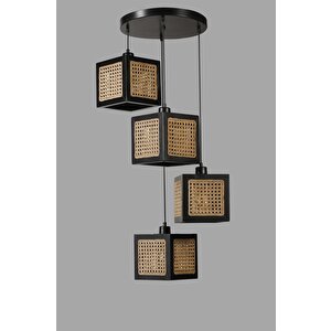 Kumsal 4 Lü Tepsi̇li̇ Si̇yah Rattan Avi̇ze