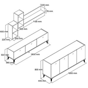 Moxen Mts1 Mira Duvar Raflı Tv Sehpası - Kitaplıklı Tv Ünitesi Ve Orta Sehpa