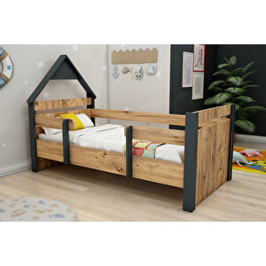 Valerin Çocuk Montessori Karyola Atlantik Çam Antrasit (GİRİŞ SAĞ VE SOL OLARAK KURULABİLİR)-valerin