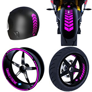 Moto Rider 4'lü Sticker Seti Gül Pembesi İç Dış Jant Şeridi Kask Ve Çamurluk Çınar Extreme