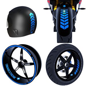Moto Rider 4'lü Sticker Seti Azur Mavi İç Dış Jant Şeridi Kask Ve Çamurluk Çınar Extreme