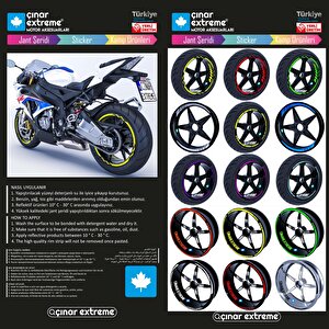 Moto Rider 4'lü Sticker Seti Floresan Sarı İç Dış Jant Şeridi Kask Ve Çamurluk Çınar Extreme