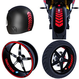 Moto Rider 4'lü Sticker Seti Reflektif Kırmızı İç Dış Jant Şeridi Kask Ve Çamurluk Çınar Extreme