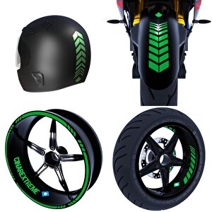 Moto Rider 4'lü Sticker Seti Orman Yeşili İç Dış Jant Şeridi Kask Ve Çamurluk Çınar Extreme