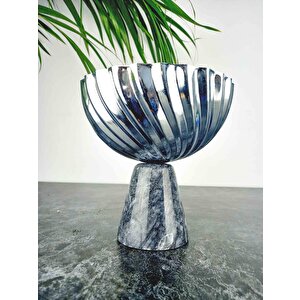 Bitki Tasarımı İthal Gri Mermer Ayaklı Gümüş Dövme Demirli Saksı Saksılık Dekoratif Aksesuar