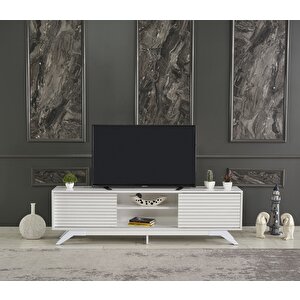 Luxia Sürgülü Kapaklı Tv Sehpası Beyaz Beyaz