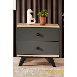 Ae-2029 İnci 2 Çekmeceli Antrasit Komodin, Ayaklı, 49 Cm