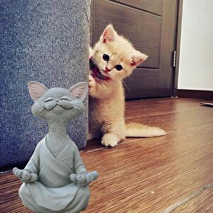 Dekoratif Yoga Yapan Kedi Biblo Meditasyon Kedi Heykeli Ev Dekoru