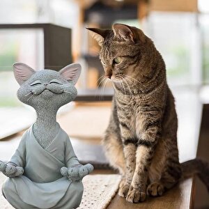 Dekoratif Yoga Yapan Kedi Biblo Meditasyon Kedi Heykeli Ev Dekoru