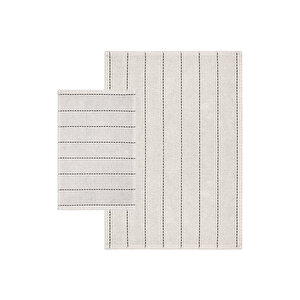 Basic Stripe Doğal Pamuklu 2&#039;li Banyo Kilim Seti 60x100+50x60 Cm Ekru / Lacivert Çizgili