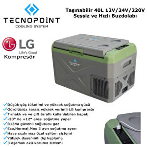 Tecnopoint Tc21-03 Taşınabilir Araç Buzdolabı 50 Litre 12v/24v/220v Uyumlu