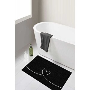 Decomia Home Yıkanabilir Kalpli Banyo Halısı Paspası Tek Parça Siyah (60x100) Dc-8047 Dc-8047