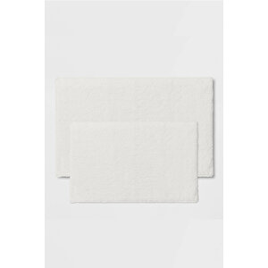 Beyaz Kaymaz Pamuklu Peluş Post Banyo Paspası İkili Takım Banyo Halısı Klozet Takımı ( 40x60+60x90)