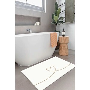 Decomia Home Yıkanabilir Kalpli Banyo Halısı Paspası Tek Parça Beyaz (60x100) Dc-8047 Dc-8047