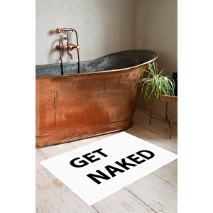 Yıkanabilir Get Naked  Banyo Halısı Banyo Paspası Tek Parça(60x100) Dc-8030 Beyaz