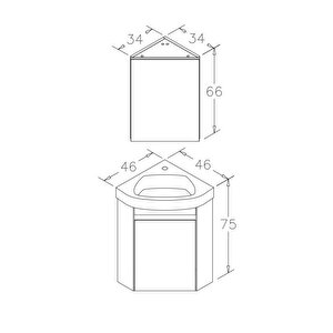 Zag 45 Cm Beyaz Köşe Mini Banyo Dolabı Takımı