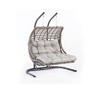 Capri  Double Bodrum Rattan Bahçe Balkon Salıncağı Gri