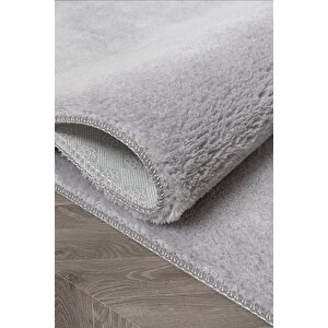 Yuvarlak Comfort Puffy Ponpon Saçaklı Peluş Yolluk Halı Gri Saçak