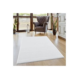 Comfort Puffy Overloklu Peluş Düz Yolluk Beyaz 100x700 cm