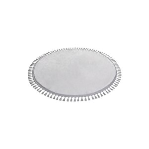 Yuvarlak Comfort Puffy Ponpon Saçaklı Peluş Yolluk Halı Gri Saçak 150x150 cm