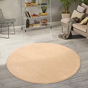 Yuvarlak Comfort Puffy Overloklu Peluş Yolluk Halı Vizon 150x150 cm