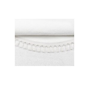 Yuvarlak Comfort Puffy Ponpon Saçaklı Peluş Yolluk Halı Beyaz