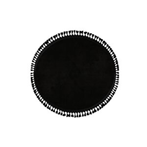 Yuvarlak Comfort Puffy Ponpon Saçaklı Peluş Yolluk Halı Siyah 120x120 cm