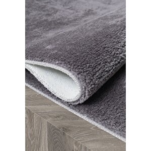 Yuvarlak Comfort Puffy Overloklu Peluş Yolluk Halı Antrasit 120x120 cm