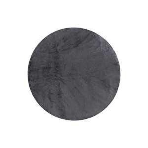 Yuvarlak Comfort Puffy Overloklu Peluş Yolluk Halı Antrasit 120x120 cm