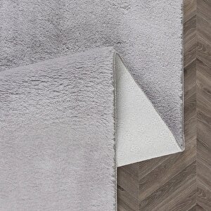 Yuvarlak Comfort Puffy Overloklu Peluş Yolluk Halı Gri 200x200 cm