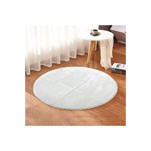 Yuvarlak Comfort Puffy Overloklu Peluş Yolluk Halı Beyaz 160x160 cm