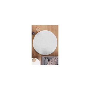 Yuvarlak Comfort Puffy Overloklu Peluş Yolluk Halı Beyaz 120x120 cm