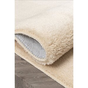 Yuvarlak Comfort Puffy Overloklu Peluş Yolluk Halı Bej 160x160 cm