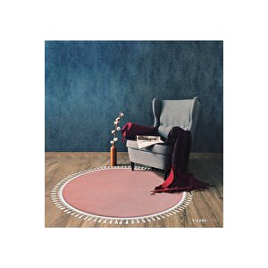 Yuvarlak Comfort Puffy Ponpon Saçaklı Peluş Yolluk Halı Pembe 200x200 cm