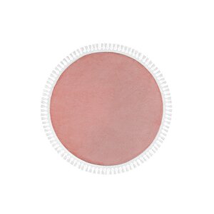 Yuvarlak Comfort Puffy Ponpon Saçaklı Peluş Yolluk Halı Pembe 200x200 cm