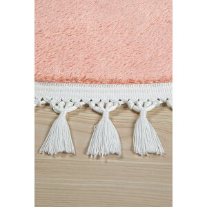 Yuvarlak Comfort Puffy Ponpon Saçaklı Peluş Yolluk Halı Pembe 200x200 cm