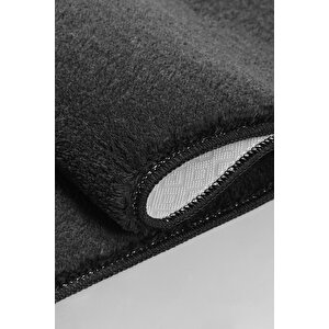 Yuvarlak Comfort Puffy Overloklu Peluş Yolluk Halı Siyah 150x150 cm