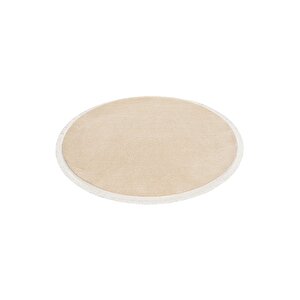 Yuvarlak Comfort Puffy Düz Saçaklı Peluş Yolluk Halı Bej 100x100 cm