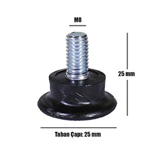 Nobel Bingo Rotil Ayak M8 Civatalı 25 Mm Siyah Profil Ayağı 2.5 Cm (10 Adet)