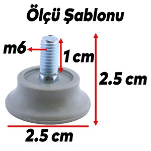 Bingo Rotil Ayak M6 Civatalı Mm Gri Profil Ayağı 2.5 Cm (10 Adet)