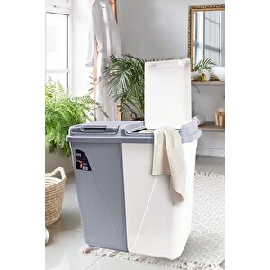 Mega Duo İki Bölmeli Kirli Çamaşır Sepeti - Banyo Çamaşır Sepeti Renkliler & Beyazlar 90 Lt
