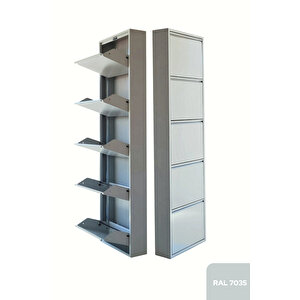 5'li Metal Ayakkabılık - Açık Gri 5 Kapaklı